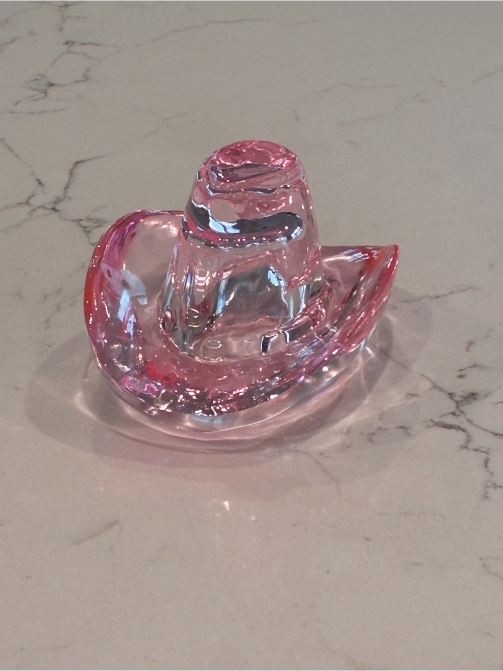 Vintage Pink Glass Cowboy Hat Paper Weight Art Sculpture Figurine Western Decor